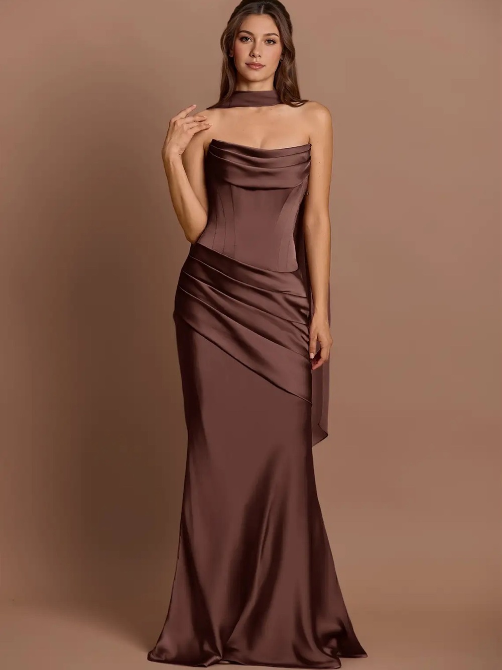 Azazie Atelier Pelagia Mocha Coco Maxi Dress - Picture 3 of 9